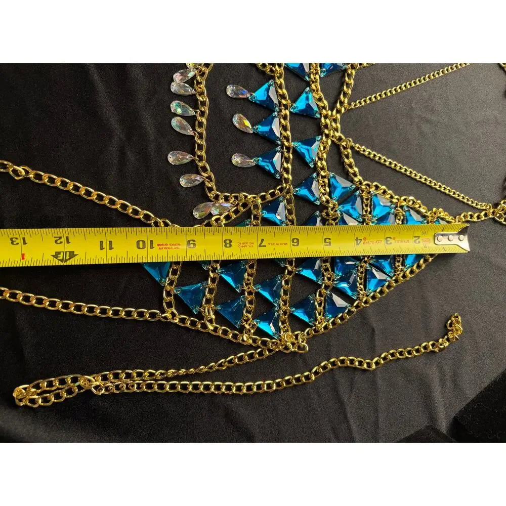Rhinestone body chain bra, statement accessory bikini harness top body jewelry